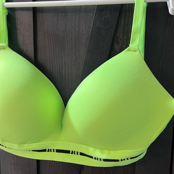 New…Victoria secret “Pink” Bright Lime Green 36DD NO WIRE Bra - Picture 3 of 7